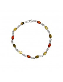 Silver and amber bracelet with small oval stones in green, cognac and citrine color 3180529 Nature d'Ambre 92,90 €