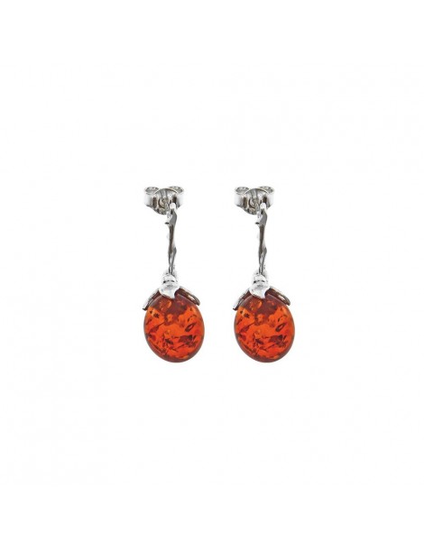 Round earrings in Amber and flower frame in rhodium silver 3131261RH Nature d'Ambre 48,00 €