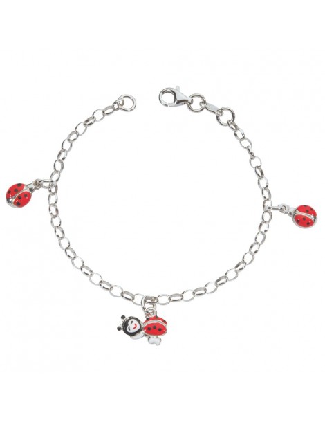 Bracelet with 3 red ladybugs in rhodium silver