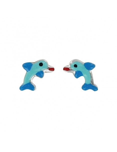 Boucles d'oreilles puces avec dauphins bleu en argent rhodié 313292 Suzette et Benjamin 22,00 €