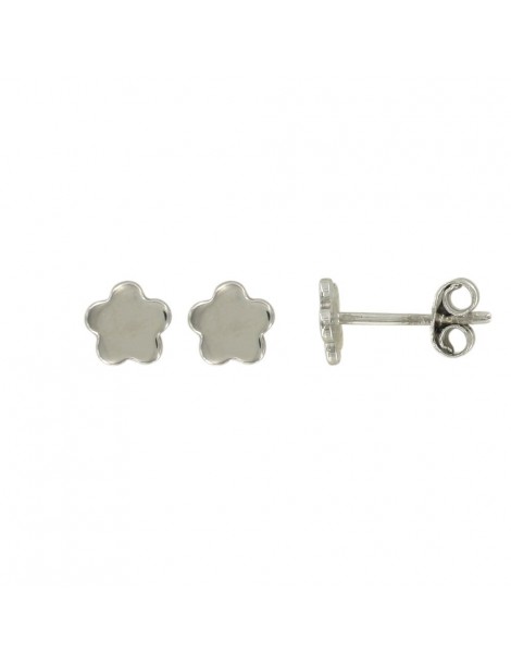 Boucles d'oreilles puces avec fleur en argent rhodié