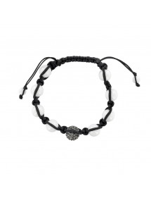 Black shamballa bracelet, gray crystal ball and white agate balls 888395 Laval 1878 9,90 €