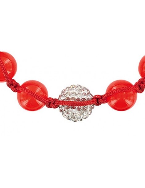 Red shamballa bracelet, white crystal ball and red jade