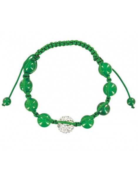 Bracelet shamballa vert, boule de cristal blanche et de jade verte