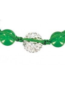 Green shamballa bracelet, white crystal ball and green jade