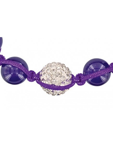 Bracelet shamballa violet, boule de cristal blanche et de jade violet