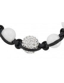 Bracelet shamballa cordon noir, boule de cristal et d'agate blanche