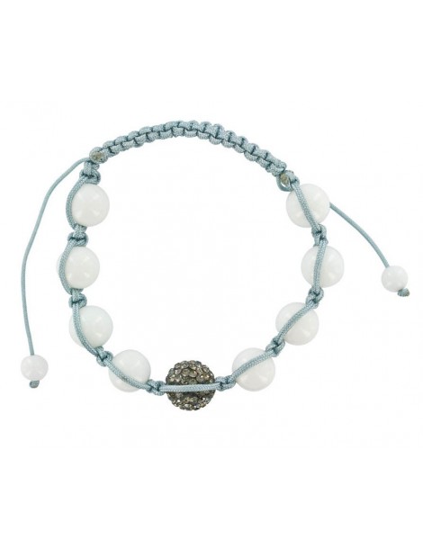 Gray shamballa cord bracelet, crystal ball and white jade balls