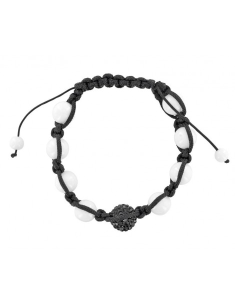 Bracelet shamballa noir, boule de cristal noir et Jade blanche