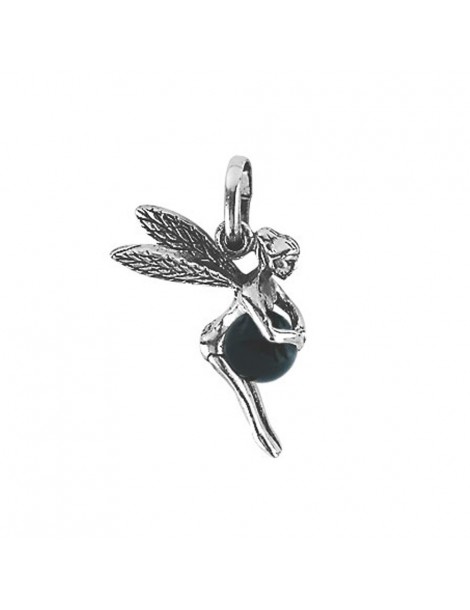 Pendentif petite elfe argent avec une boule teintée Onyx noir