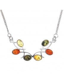 Symmetrical necklace in rhodium silver with amber stones 3170096RH Nature d'Ambre 87,50 €