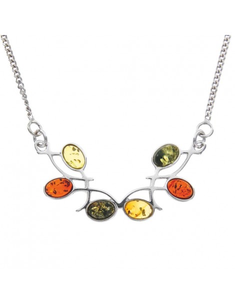 Symmetrical necklace in rhodium silver with amber stones 3170096RH Nature d'Ambre 87,50 €