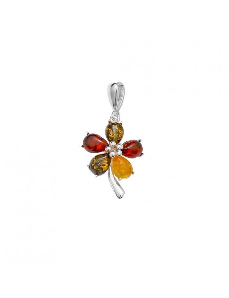 Flower pendant with amber and silver petals