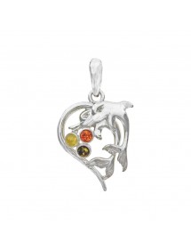 Silver heart pendant decorated with dolphins and amber stones 3160830 Nature d'Ambre 29,90 €