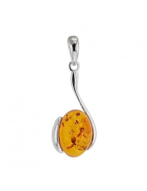 Pendentif "crochet" ambre et argent rhodié