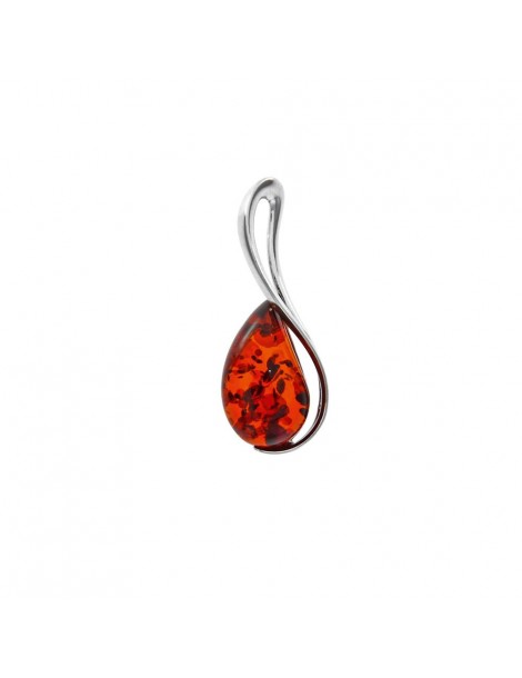 Pendant with oval lines in silver decorated with amber
