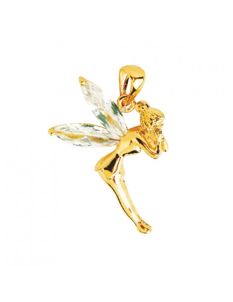 Fairy pendant in gold plated and white zirconium oxides