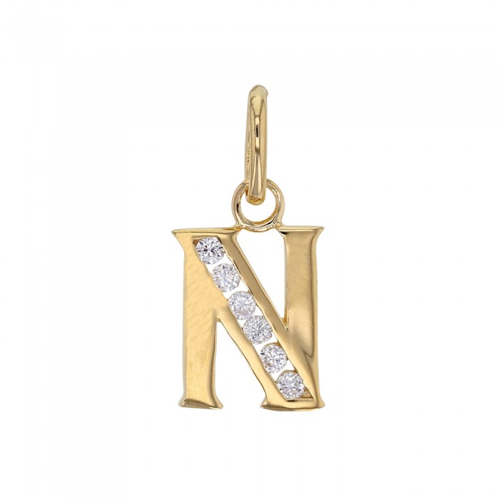 Initial pendant in gold plated and zirconium oxides - Letter N