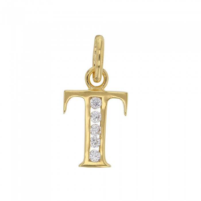 Initial pendant in gold plated and zirconium oxides - Letter T