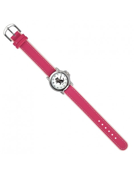 Montre pédagogique DOMI, motif chat, bracelet synthétique rose