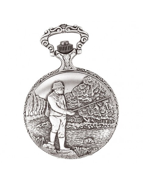 LAVAL pocket watch, palladium with lid and fisherman motif