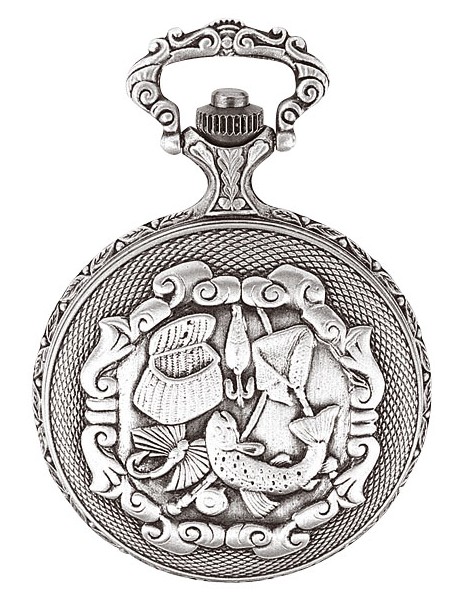 LAVAL pocket watch, palladium with lid and fisherman motif