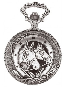 LAVAL pocket watch, palladium with lid and horse motif