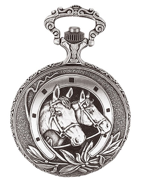 LAVAL pocket watch, palladium with lid and horse motif