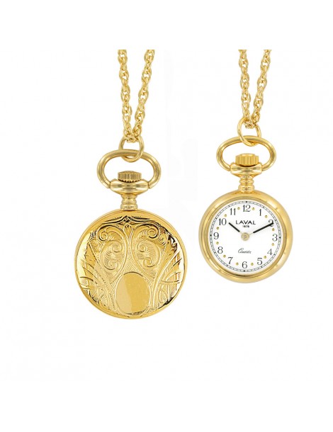 Montre pendentif écusson doré avec 2 aiguilles