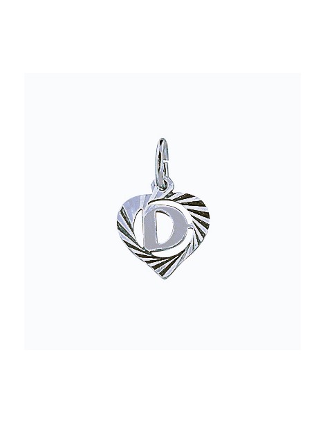 Sterling silver pendant encircled by a chiseled heart - initial D