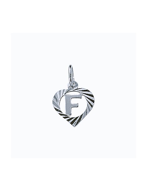 Sterling silver pendant encircled by a chiseled heart - initial F