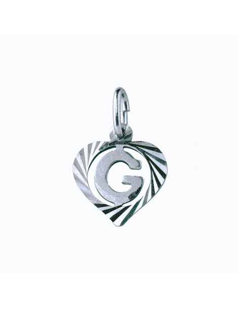 Sterling silver pendant encircled by a chiseled heart - initial G