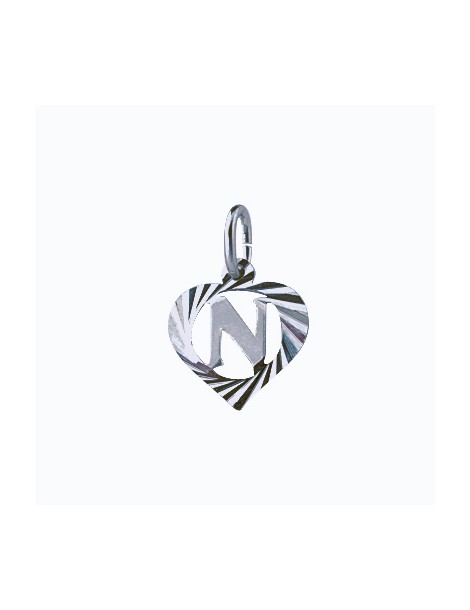 Sterling silver pendant encircled by a chiseled heart - initial N