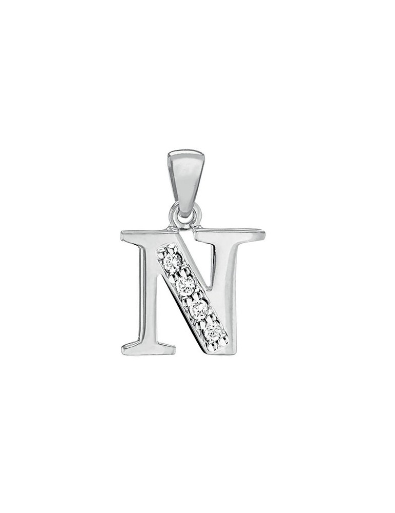Pendant in rhodium silver and zirconium oxides - Letter N