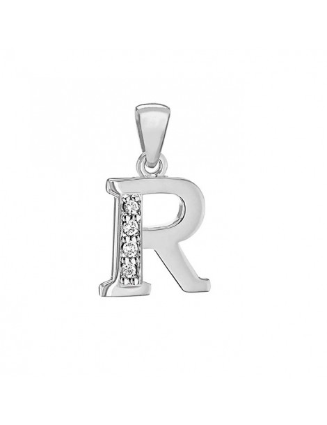 Pendentif en argent rhodié et oxydes de zirconium - Lettre R