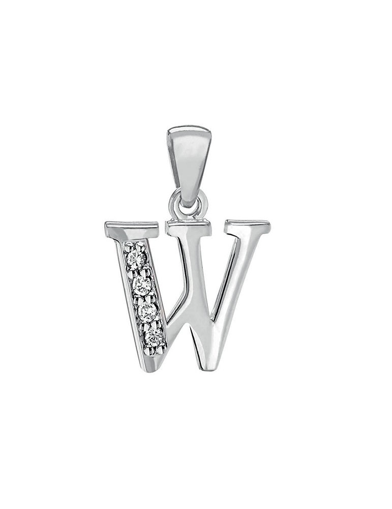 Pendentif en argent rhodié et oxydes de zirconium - Lettre W