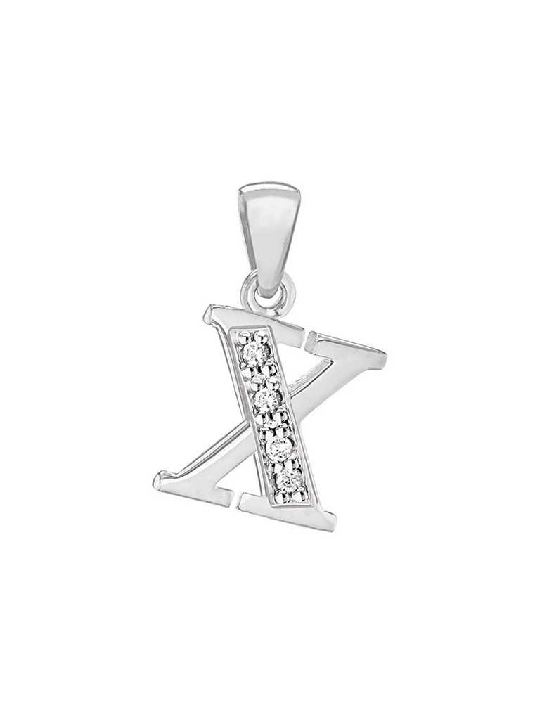 Pendentif en argent rhodié et oxydes de zirconium - Lettre X