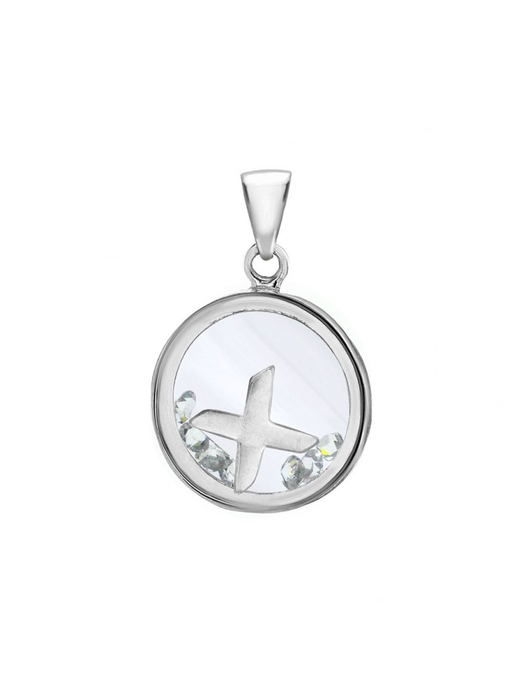 Pendentif lettre dans un rond avec des oxydes de zirconium - Lettre X