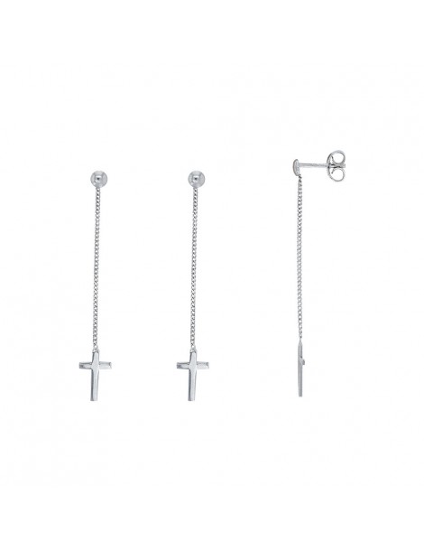 Earrings adorned with a rhodium silver cross