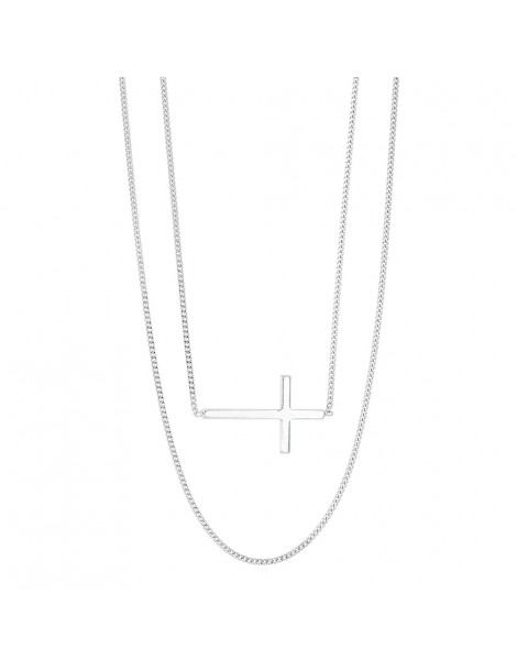 Collier double orné d'une croix en argent rhodié