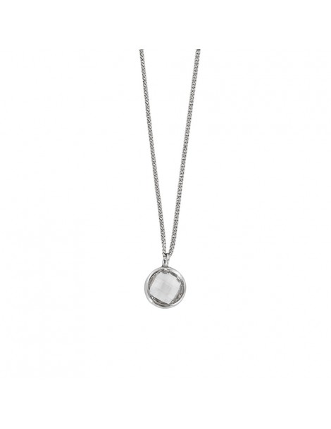 Collier en argent rhodié rond orné d'un oxyde de zirconium blanc