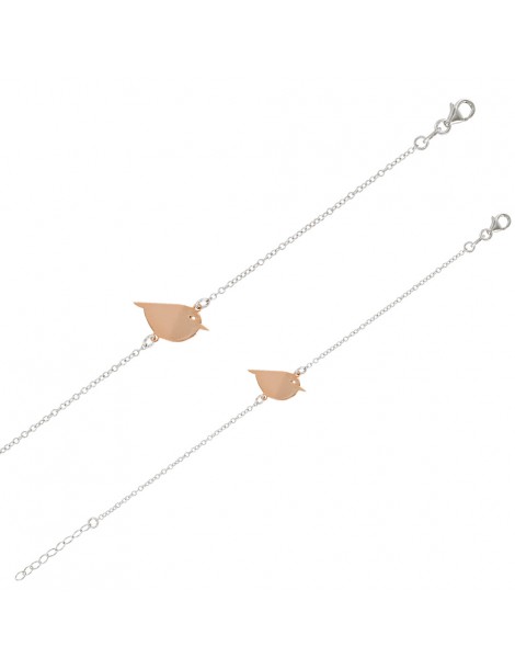 Bird bracelet in rhodium silver with pink gilding