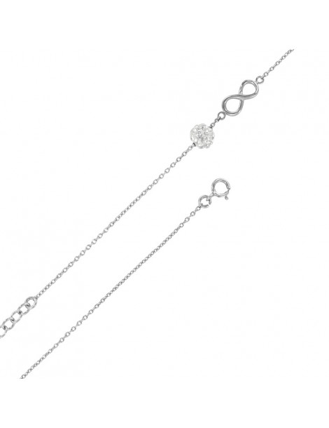 Bracelet infini en argent rhodié et boule de cristal blanche