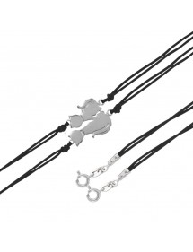 Bracelet duo cordon coton noir orné de chats en argent rhodié 3181128 Laval 1878 39,90 €