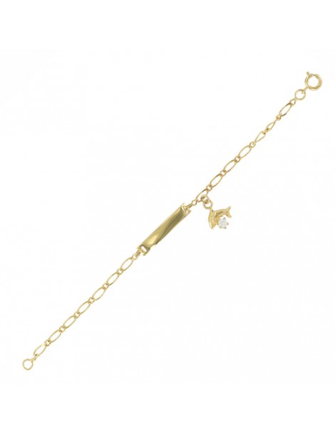 Baby dolphin identity bracelet in gold plated and zirconium oxides