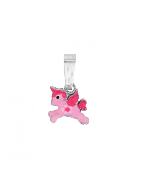 Pink unicorn pendant in rhodium silver