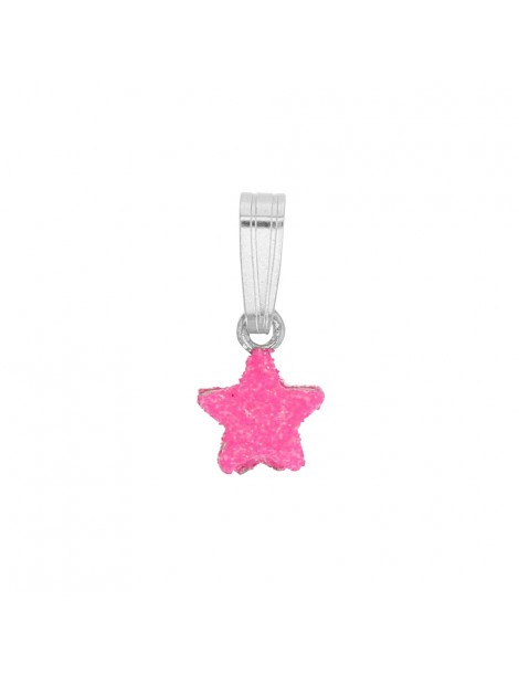 Pendant pink glitter star rhodium silver