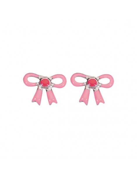 Earrings chips with pink bow rhodium silver