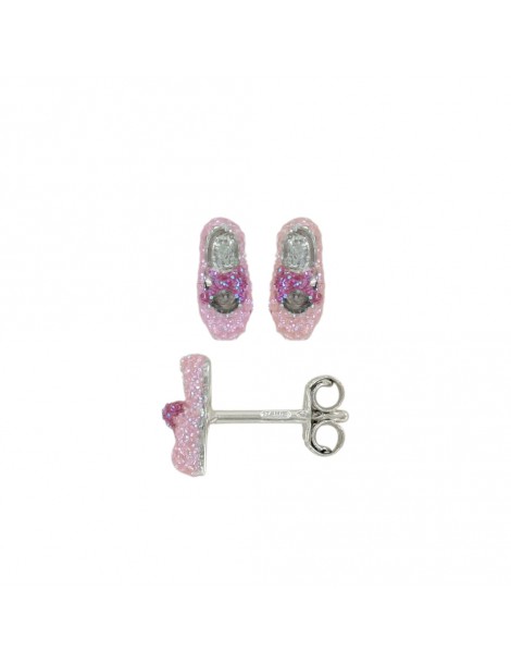 Boucles d'oreilles en argent rhodié forme ballerine rose à paillettes 3131328 Suzette et Benjamin 18,00 €