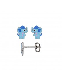 Boucles d'oreilles puces en forme d'éléphant bleu en argent rhodié 3131771 Suzette et Benjamin 22,00 €